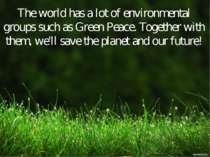 The world has a lot of environmental groups such as Green Peace. Together wit...
