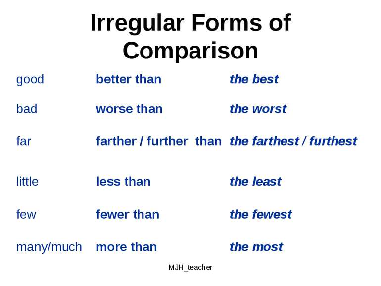 MJH_teacher Irregular Forms of Comparison MJH_teacher