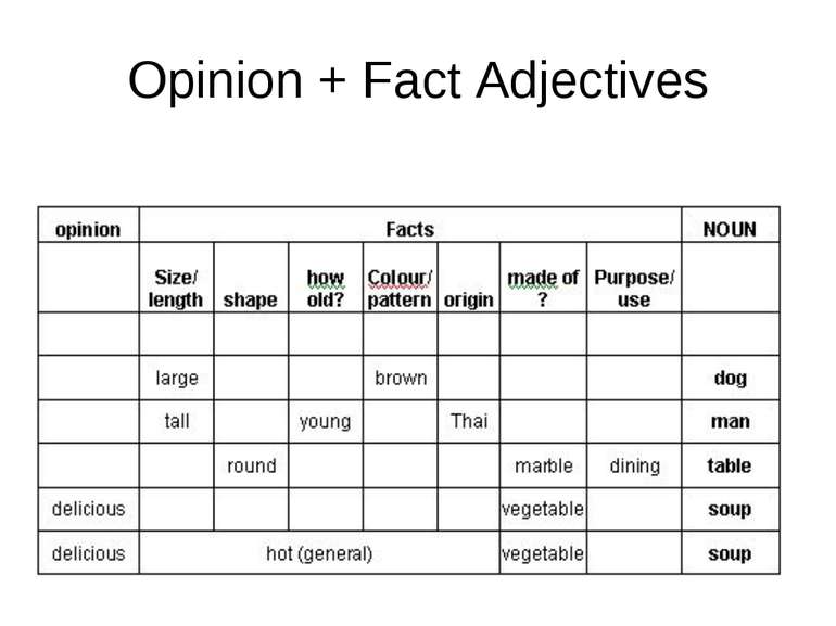 Opinion + Fact Adjectives