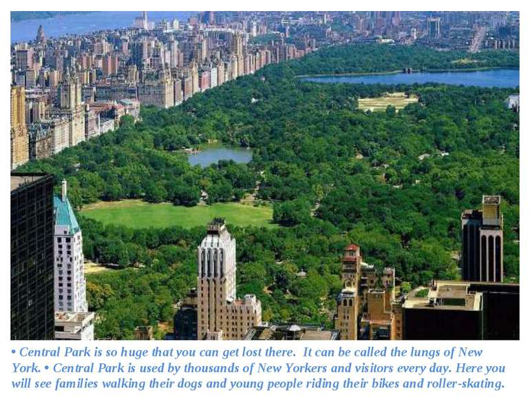• Central Park is so huge that you can get lost there. It can be called the l...