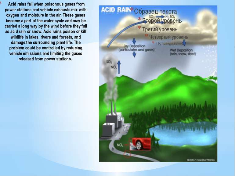 Acid rains fall when poisonous gases from power stations and vehicle exhausts...