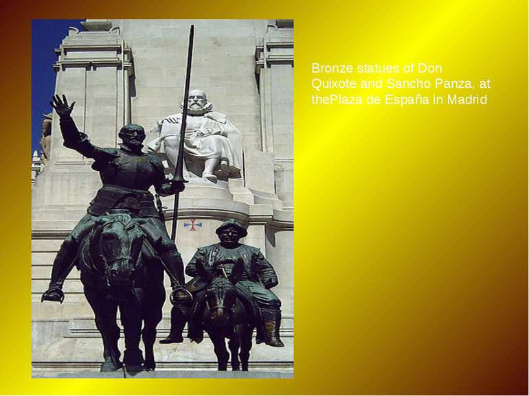 Bronze statues of Don Quixote and Sancho Panza, at thePlaza de España in Madrid
