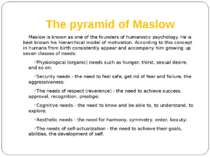 The pyramid of Maslow Maslow is known as one of the founders of humanistic ps...