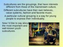 Subcultures are the groupings, that have interests different from those of th...