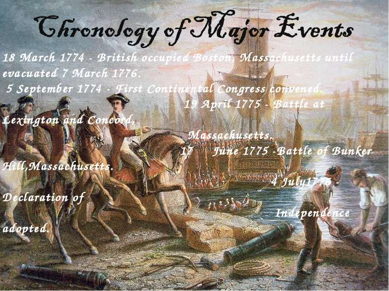 18 March 1774 - British occupied Boston, Massachusetts until evacuated 7 Marc...