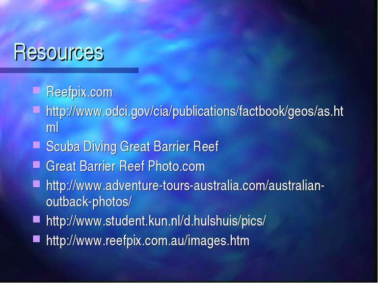 Resources Reefpix.com http://www.odci.gov/cia/publications/factbook/geos/as.h...