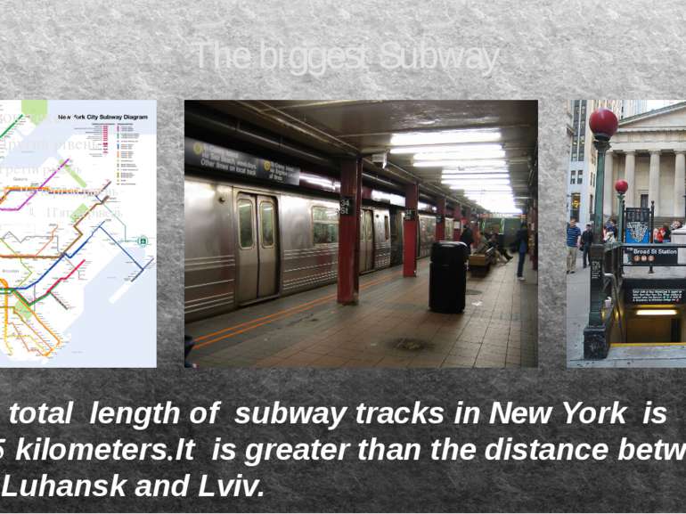 The biggest Subway The total length of subway tracks in New York is 1355 kilo...