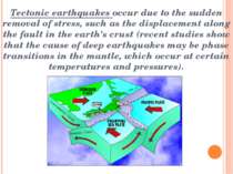 Tectonic earthquakes occur due to the sudden removal of stress, such as the d...