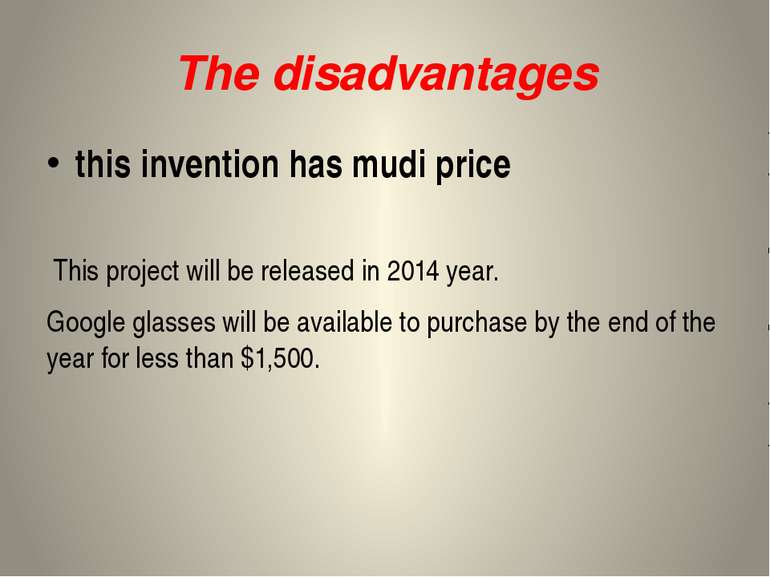 The disadvantages this invention has mudi price This project will be released...