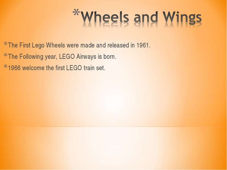 The First Lego Wheels were made and released in 1961. The Following year, LEG...