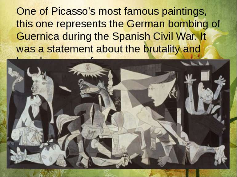 One of Picasso’s most famous paintings, this one represents the German bombin...