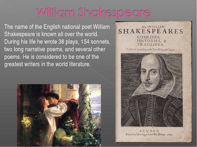 The name of the English national poet William Shakespeare is known all over t...