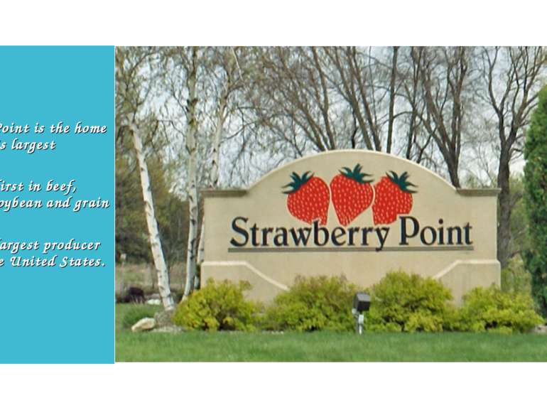 Strawberry Point is the home of the world's largest strawberry. Iowa ranks fi...