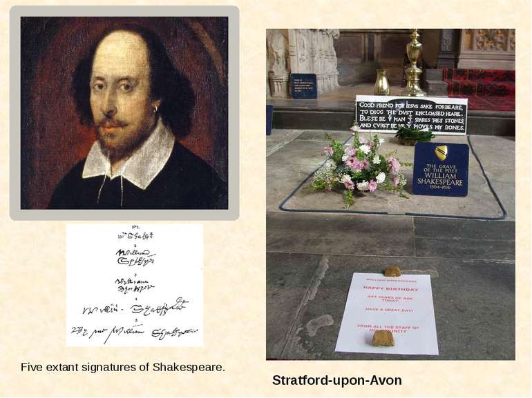 Five extant signatures of Shakespeare. Stratford-upon-Avon
