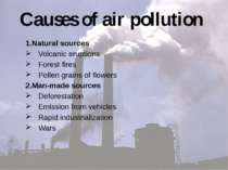 Causes of air pollution 1.Natural sources Volcanic eruptions Forest fires Pol...