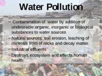 Water Pollution Contamination of water by addition of undesirable organic, in...