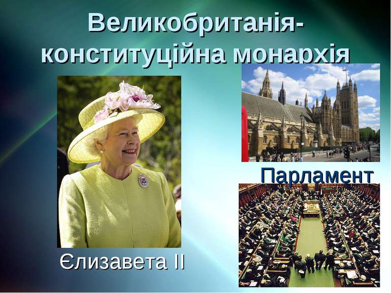Великобританія- конституційна монархія Єлизавета ІІ Парламент
