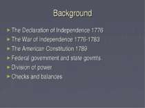Background The Declaration of Independence 1776 The War of Independence 1776-...