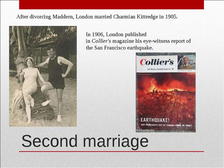 Second marriage After divorcing Maddern, London married Charmian Kittredge in...