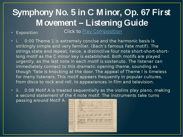Symphony No. 5 in C Minor, Op. 67 First Movement – Listening Guide Exposition...