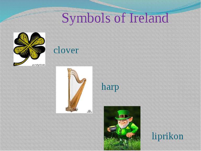Symbols of Ireland clover harp liprikon