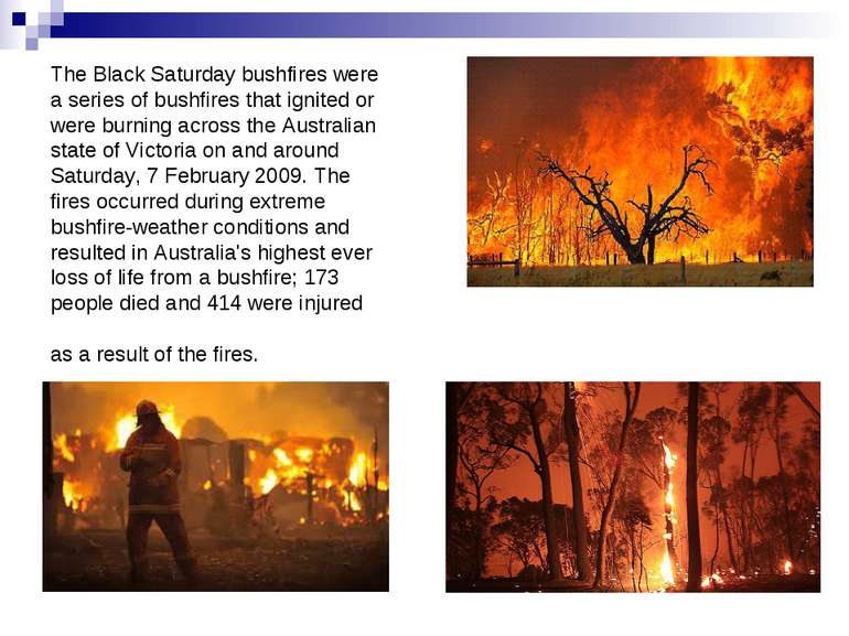 The Black Saturday bushfires were a series of bushfires that ignited or were ...