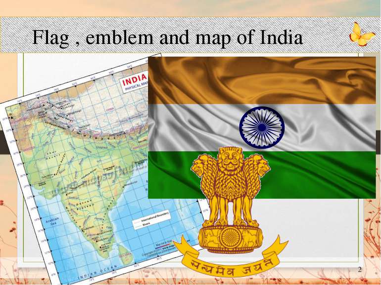 Flag , emblem and map of India