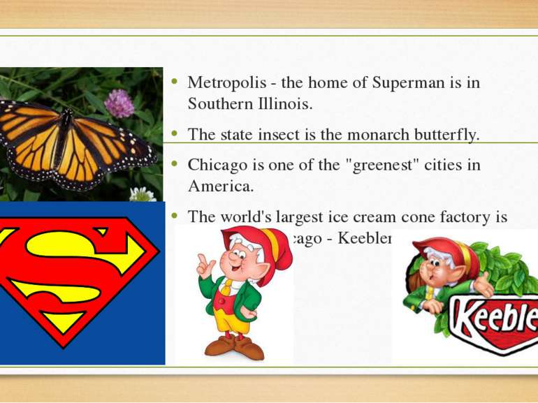 Metropolis - the home of Superman is in Southern Illinois. The state insect i...