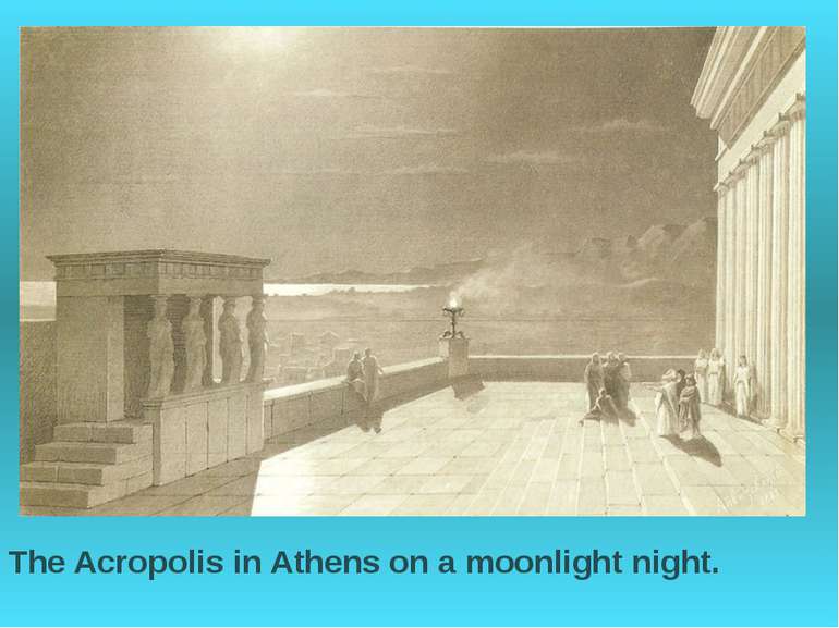 The Acropolis in Athens on a moonlight night.