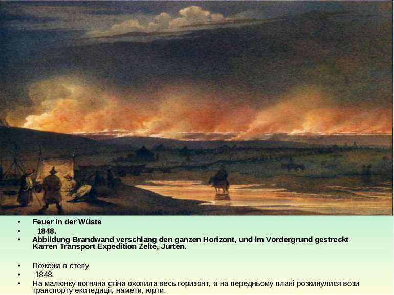 Feuer in der Wüste   1848. Abbildung Brandwand verschlang den ganzen Horizont...