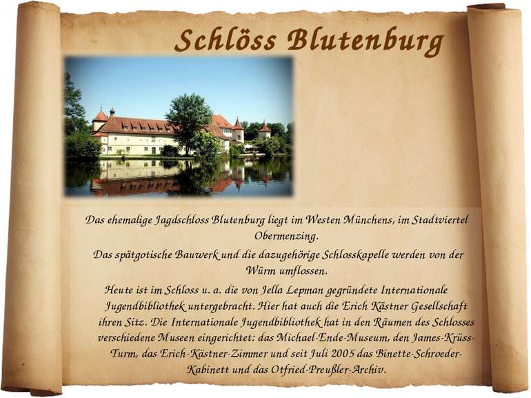 Schlöss Blutenburg Das ehemalige Jagdschloss Blutenburg liegt im Westen Münch...