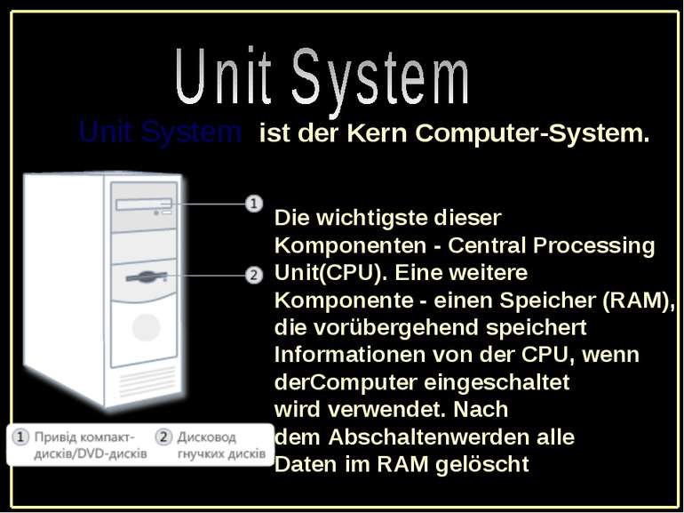   Unit System - ist der Kern Computer-System. Die wichtigste dieser Komponent...
