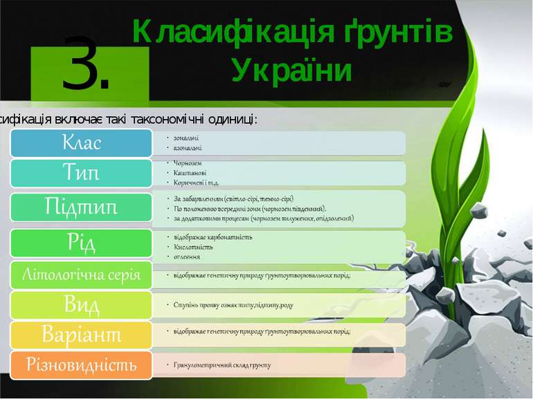 Класифікація ґрунтів України 3. Класифікація включає такі таксономічні одиниці: