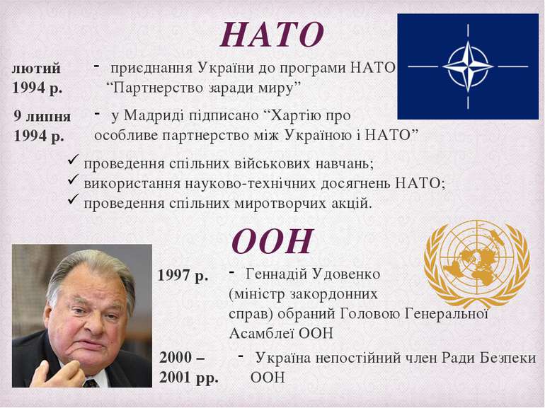 НАТО приєднання України до програми НАТО “Партнерство заради миру” лютий 1994...