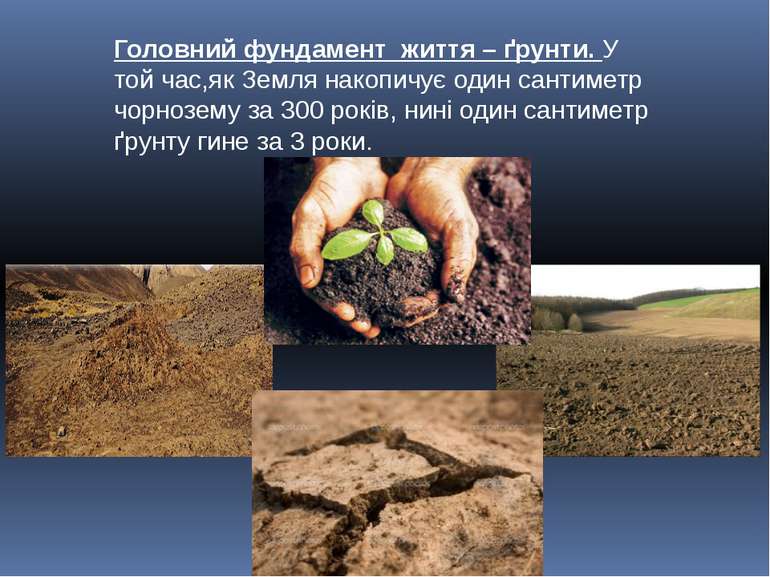 Головний фундамент життя – ґрунти. У той час,як Земля накопичує один сантимет...