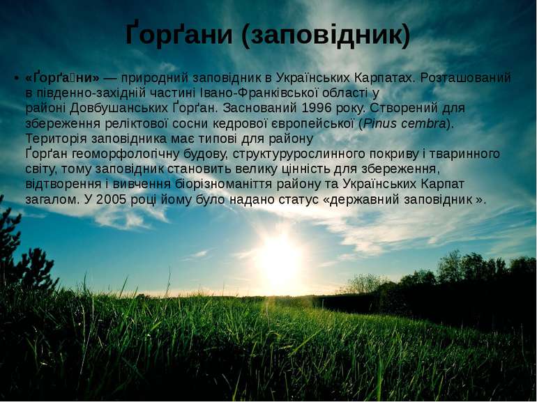 Ґорґани (заповідник) «Ґорґа ни» — природний заповідник в Українських Карпатах...