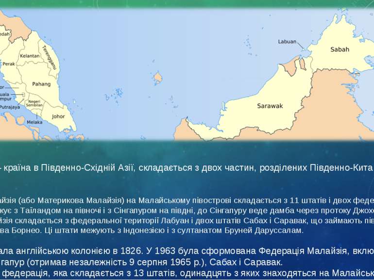 Мала йзія — країна в Південно-Східній Азії, складається з двох частин, розділ...