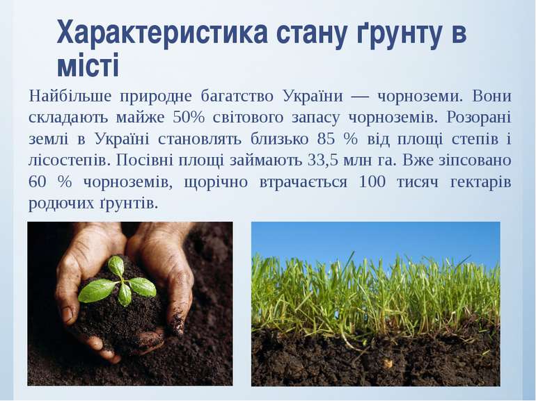 Характеристика стану ґрунту в місті Найбільше природне багатство України — чо...