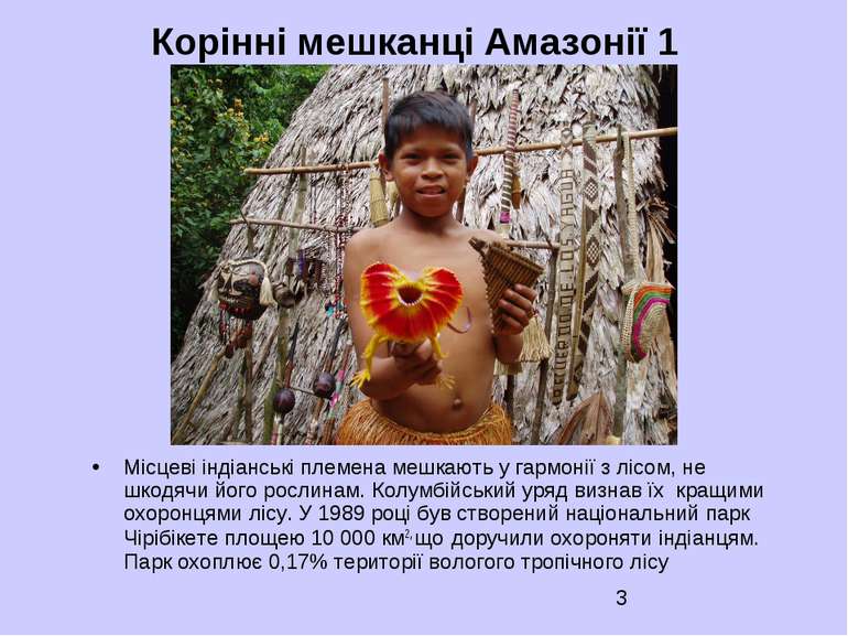 Корінні мешканці Амазонії 1 Місцеві індіанські племена мешкають у гармонії з ...