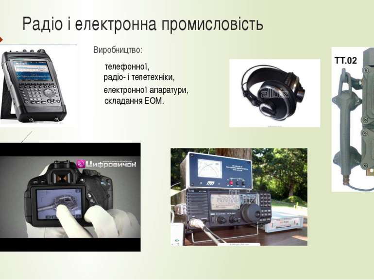 Радіо і електронна промисловість Виробництво: телефонної, радіо- і телетехнік...
