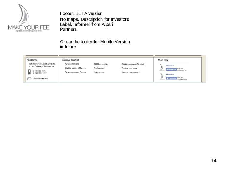 Footer: BETA version No maps, Description for Investors Label, Informer from ...