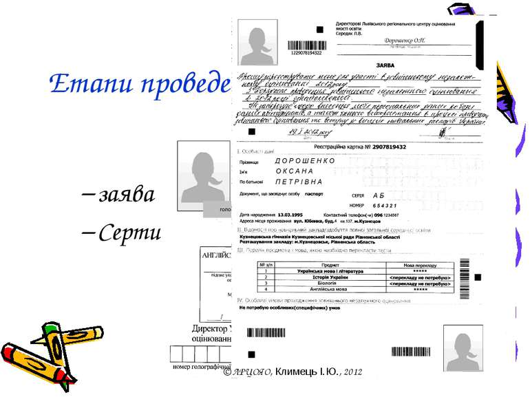 Етапи проведення. Реєстрація заява Сертифікат © ЛРЦОЯО, Климець І.Ю., 2012