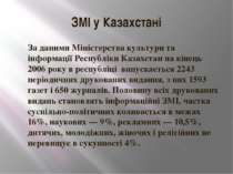ЗМІ у Казахстані За даними Міністерства культури та інформації Республіки Каз...