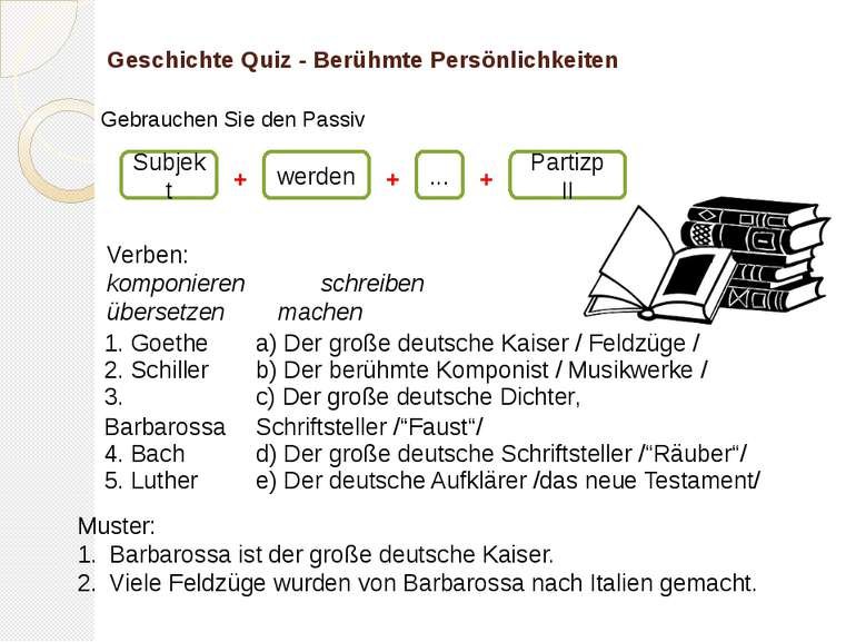 Geschichte Quiz - Berühmte Persönlichkeiten Verben: komponieren schreiben übe...