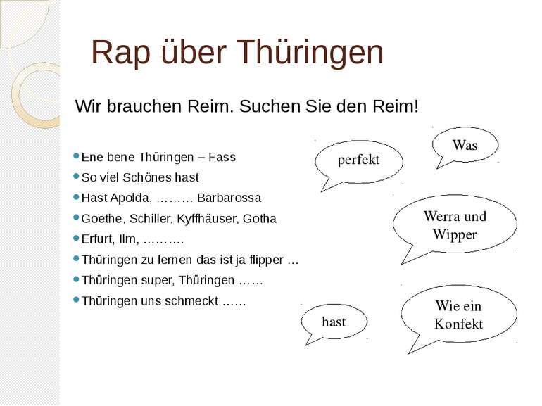 Rap über Thüringen Ene bene Thüringen – Fass So viel Schönes hast Hast Apolda...