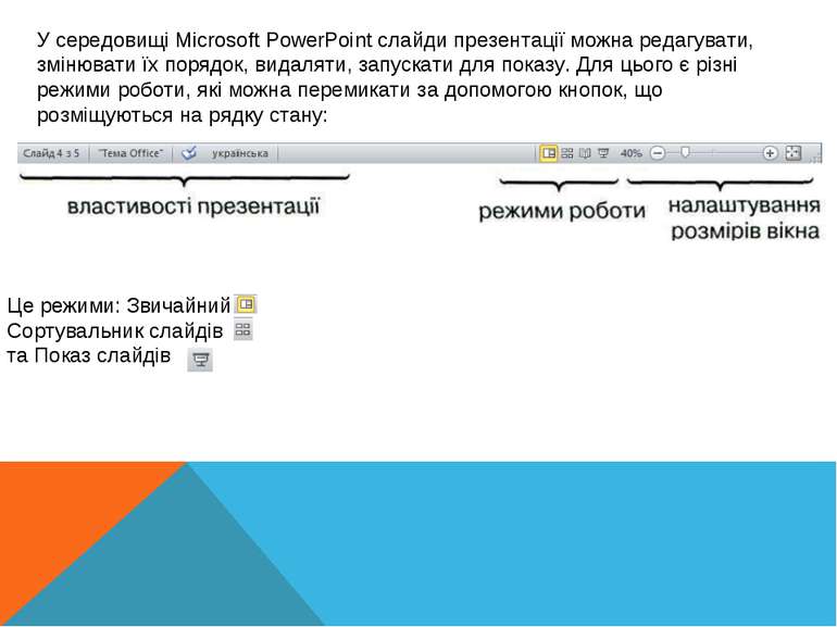 У середовищі Microsoft PowerPoint слайди презентації можна редагувати, змінюв...