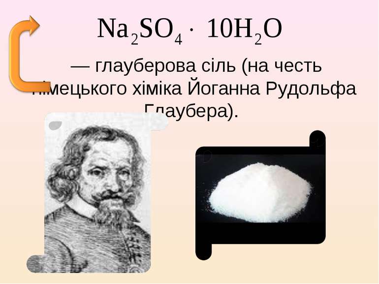 — глауберова сіль (на честь німецького хіміка Йоганна Рудольфа Глаубера).