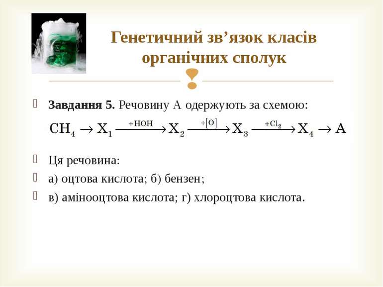 Генетичний зв’язок класів органічних сполук Завдання 5. Речовину А одержують ...