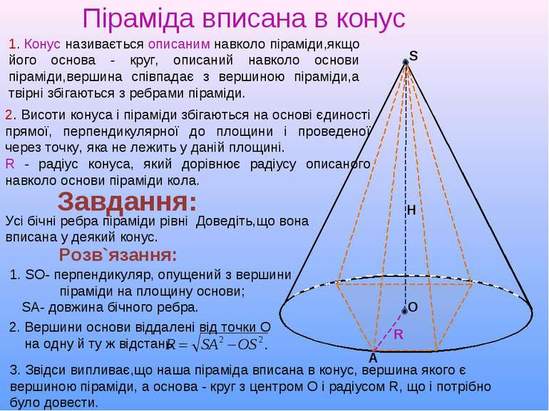 Піраміда вписана в конус S 1. Конус називається описаним навколо піраміди,якщ...