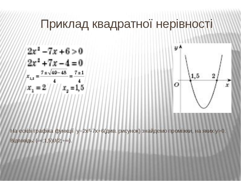 Приклад квадратної нерівності На ескізі графіка функції у=2х²-7х+6(див. рисун...